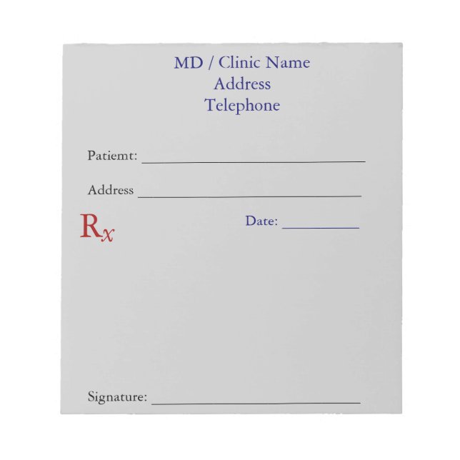 Manual Prescription Pads (Gray) (Front)