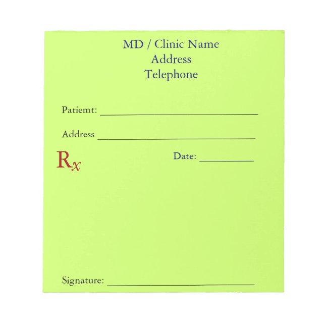 Manual Prescription Pads (Light Yellow) (Front)