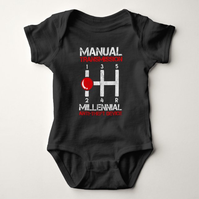 Manual Transmission Theft Protection Car Lover Baby Bodysuit (Front)