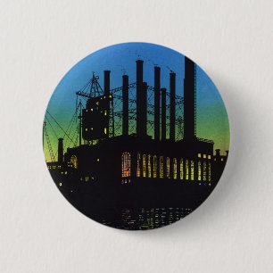 Manufacturing Factory at Sunset, Vintage Business Button