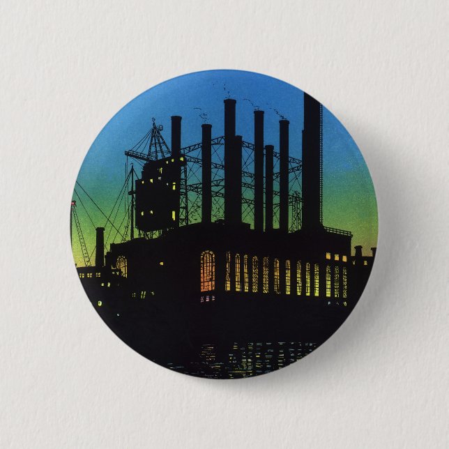 Manufacturing Factory at Sunset, Vintage Business Button (Front)