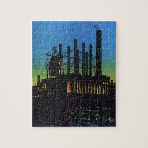 Manufacturing Factory at Sunset Vintage Business Jigsaw Puzzle