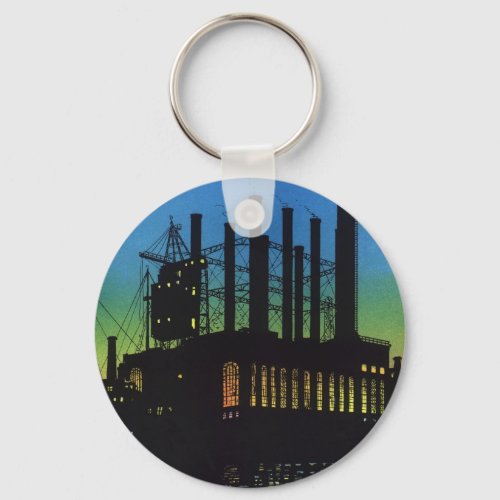 Manufacturing Factory at Sunset Vintage Business Keychain