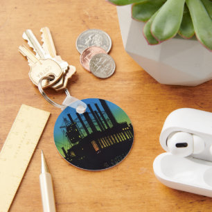 Manufacturing Factory at Sunset, Vintage Business Keychain