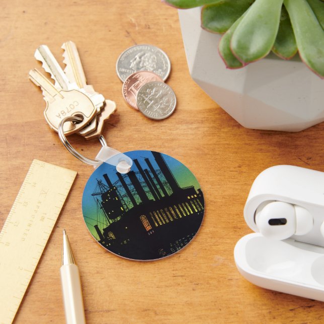 Manufacturing Factory at Sunset, Vintage Business Keychain (Desk)