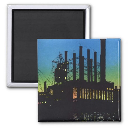 Manufacturing Factory at Sunset Vintage Business Magnet