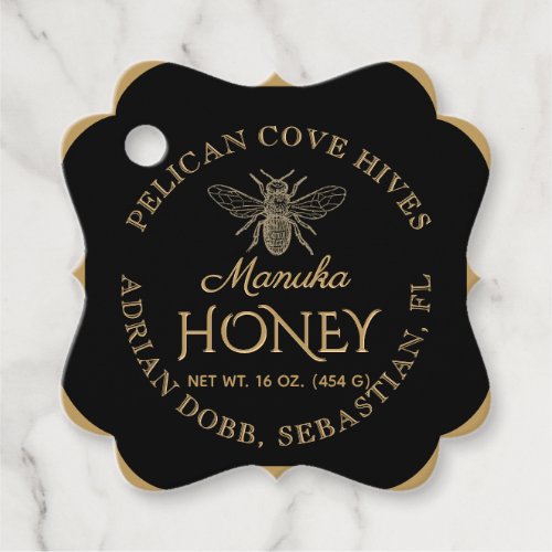 Manuka Honey Black Gold Vintage Bee Fancy Square Favor Tags