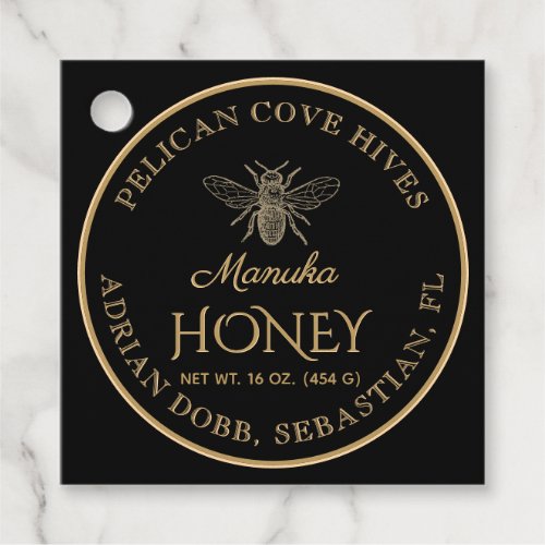 Manuka Honey Black Gold Vintage Bee Hangtag Favor Tags