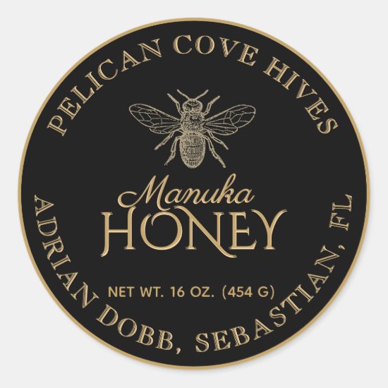 Manuka Honey Black Gold Vintage Bee Product Label