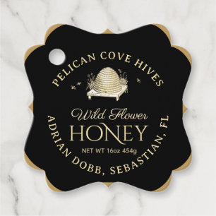 Manuka Honey Black Gold Vintage Skep Fancy Square Favor Tags
