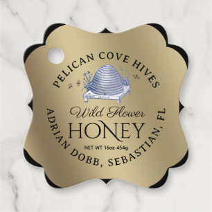 Manuka Honey Black Gold Vintage Skep Fancy Square Favor Tags