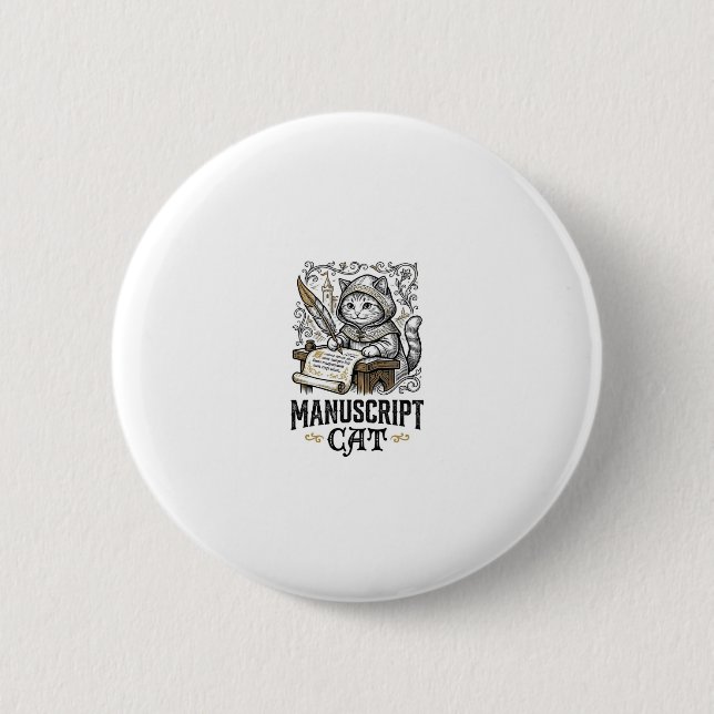 Manuscript Cat Cat Medieval Manuscript Vintage Vec Button (Front)
