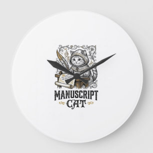 Manuscript Cat Cat Medieval Manuscript Vintage Vec Large Clock