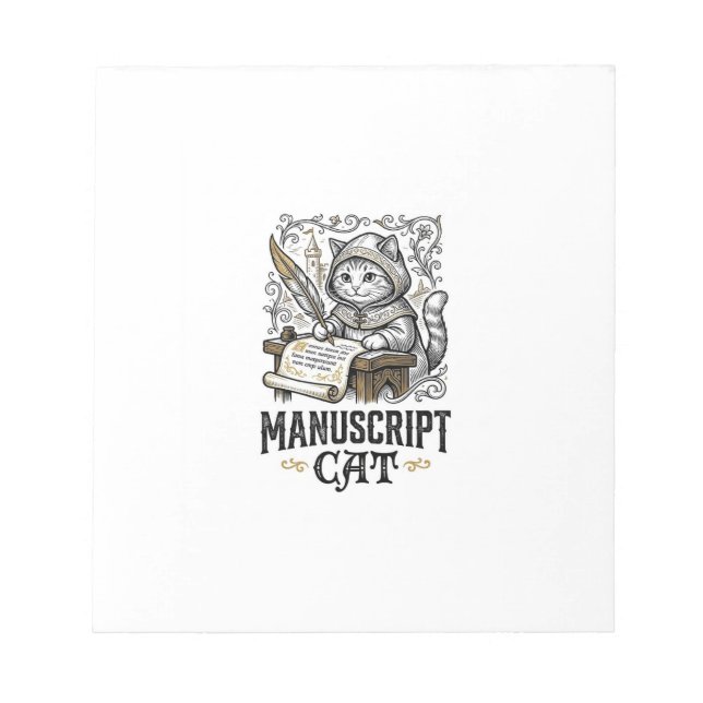 Manuscript Cat Cat Medieval Manuscript Vintage Vec Notepad (Front)