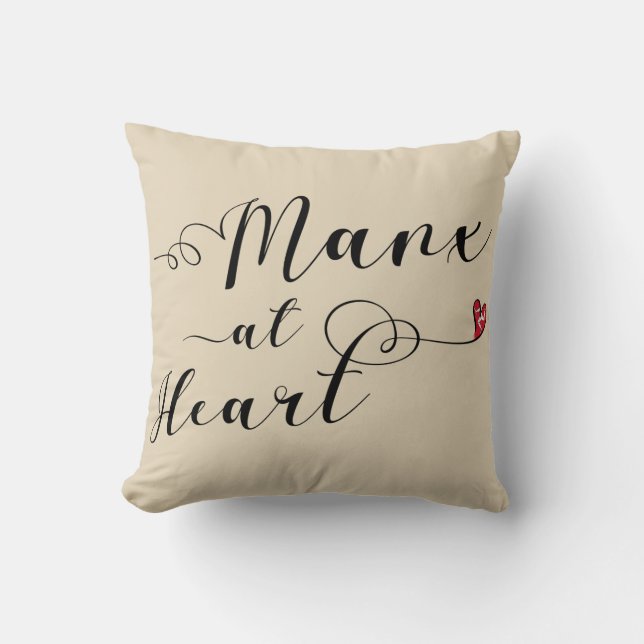 Manx At Heart Throw Cushion, Isle of Man Pillow (Front)