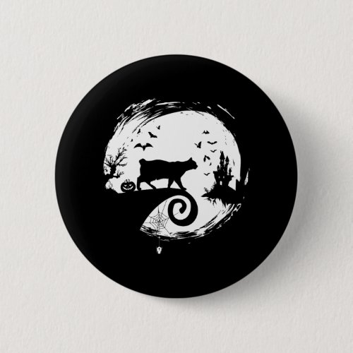 Manx Cat Halloween Moon Silhouette Creepy Horror Button