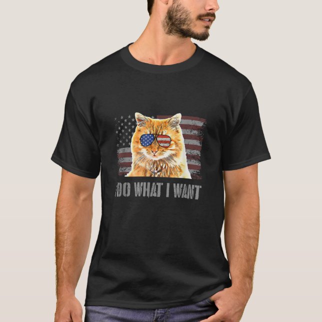 Manx Cat I Do What I Want Retro USA Funny Cat T-Shirt (Front)