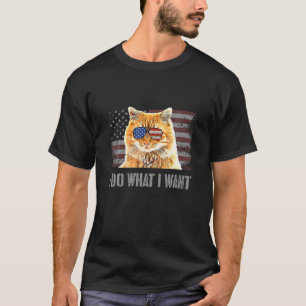 Manx Cat I Do What I Want Retro USA Funny Cat T-Shirt