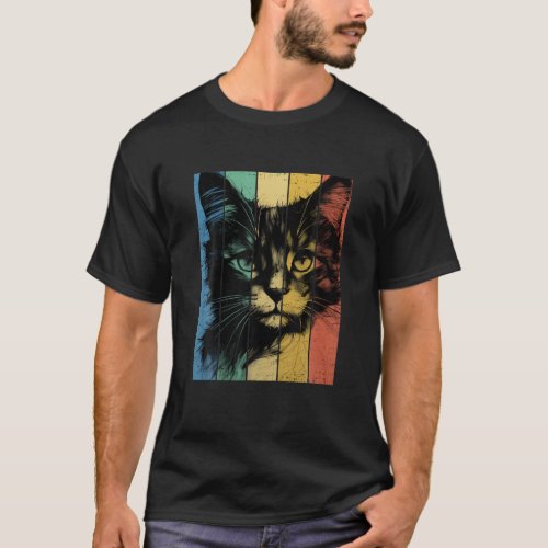 Manx Cat Portrait Vintage Style Mom Dad T_Shirt