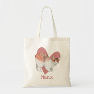 Manx Cat Watercolor Kitty Pink Heart Tote Bag