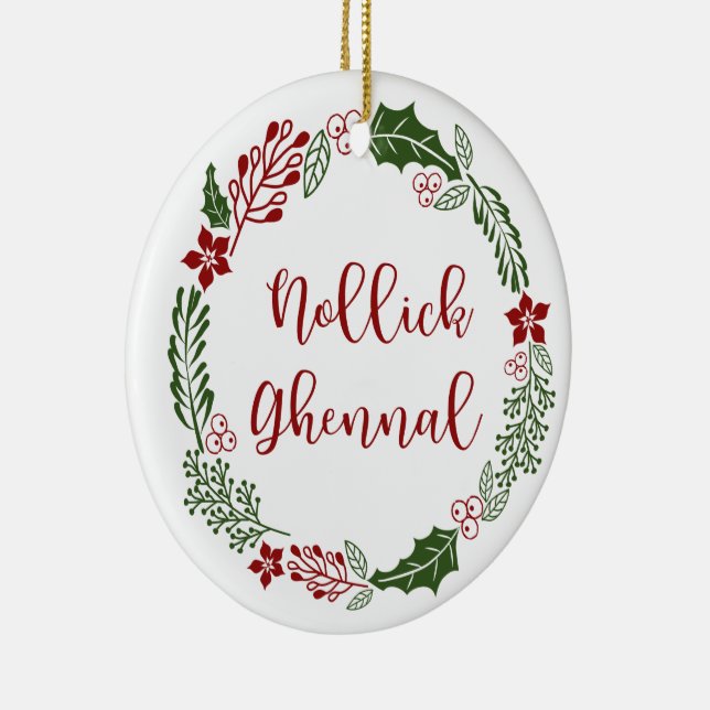 Manx Merry Christmas Wreath, Nollick Ghennal Ceramic Ornament (Right)