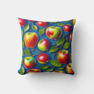 many apple fruit paintings, in the central throw pillow