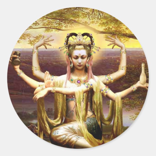 Many Armed Kwan Yin Classic Round Sticker (Front)