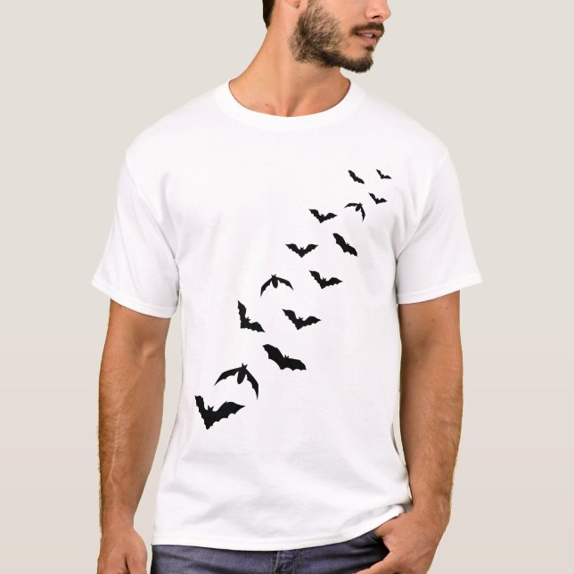 Many Bat Silhouettes Minimalist Design Halloween T-Shirt (Front)
