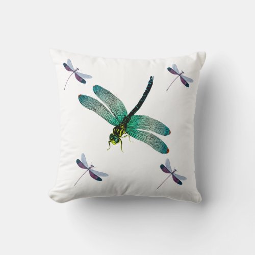 Many Beautiful and Colorful Dragonflies Throw Pillow