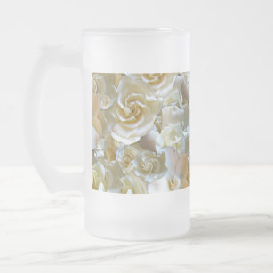 Many beautiful petals of rose     frosted glass beer mug