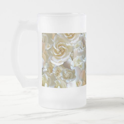 Many beautiful petals of rose     frosted glass beer mug