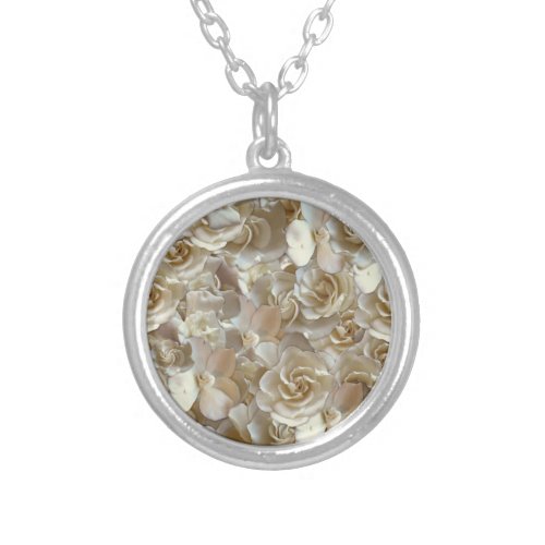 Many beautiful petals of rose      silver plated necklace