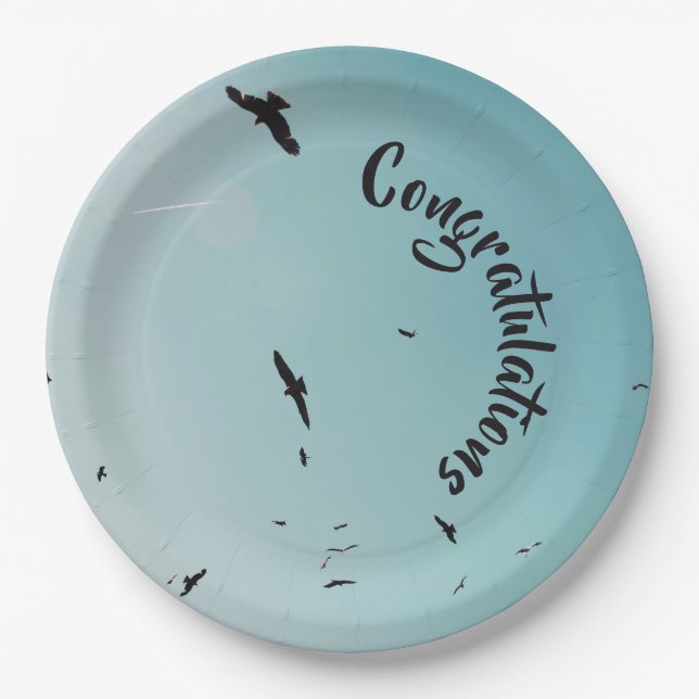 Many birds and a contrail & your Text Paper Plates (Front)