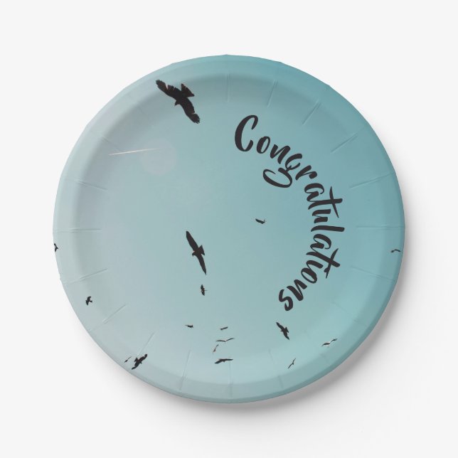 Many birds and a contrail & your Text Paper Plates (Front)