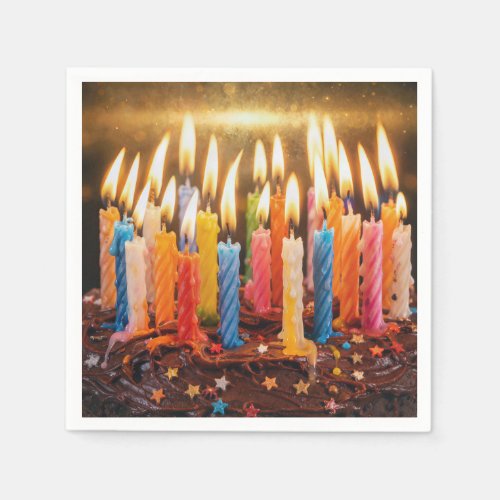 Many Birthday Candles on a Chocolate Cake Napkins
