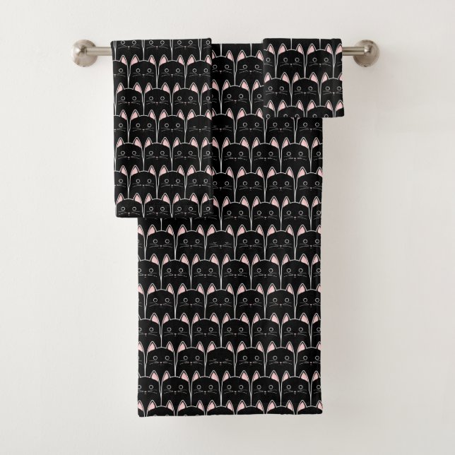 Many Black Cats Pattern Bath Towel Set (Insitu)