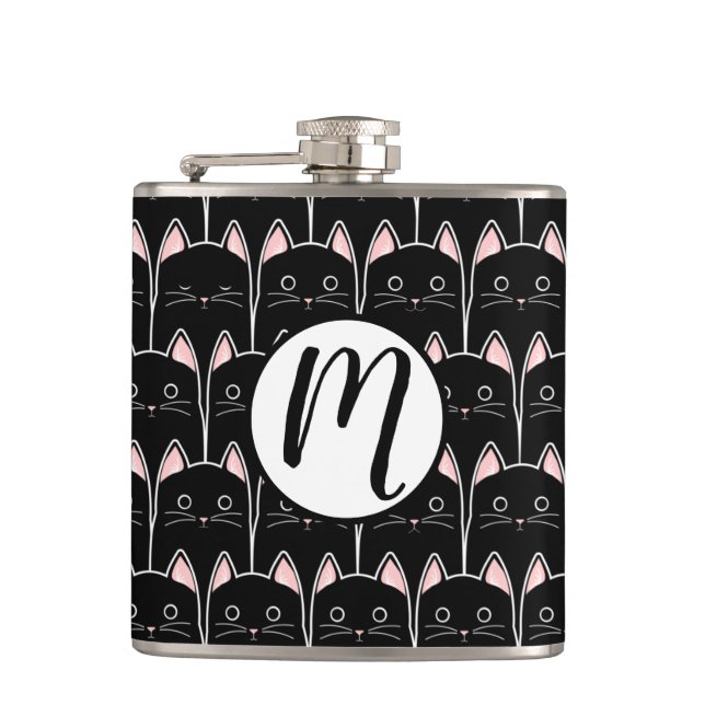 Many Black Cats Pattern Flask (Front)