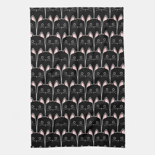 Many Black Cats Pattern Kitchen Towel (Vertical)