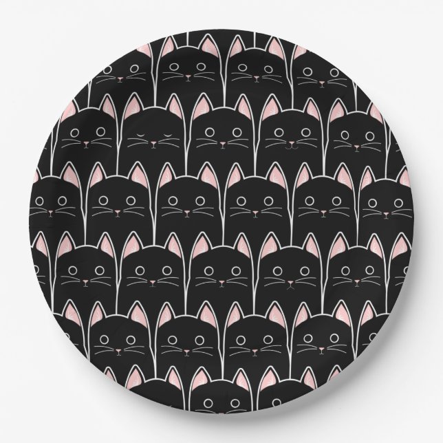 Many Black Cats Pattern Paper Plates (Front)