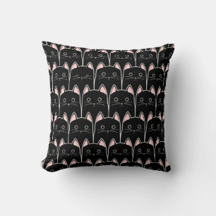 Many Black Cats Pattern Throw Pillow