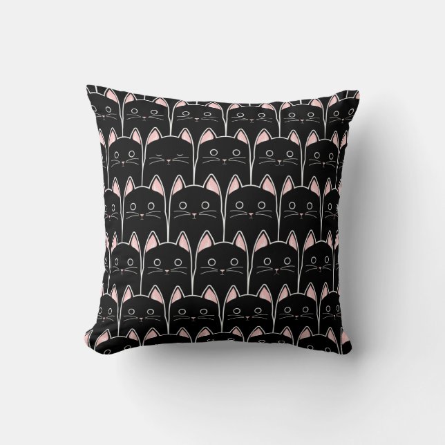 Many Black Cats Pattern Throw Pillow (Front)