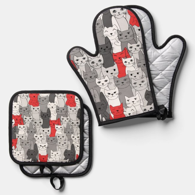 Many Black White Red Cats Design