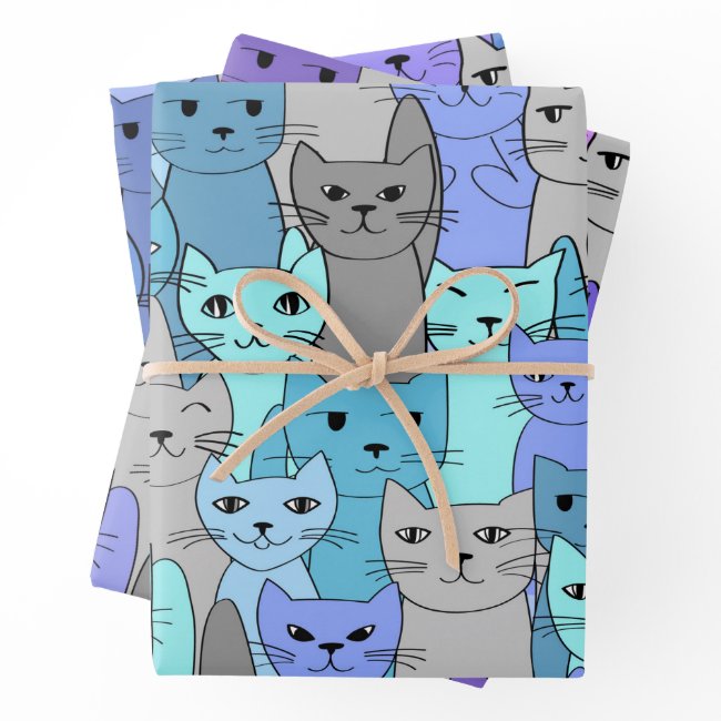 Many Blue and Purple Cats Design