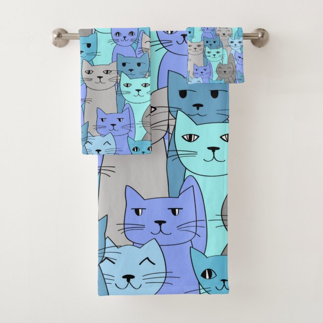 Many Blue Cats Design Bath Towel Set