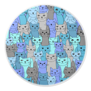 Many Blue Cats Design Ceramic Knob or Pull