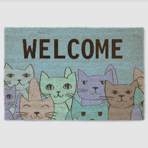 Many Blue Cats Design Coir Door Mat