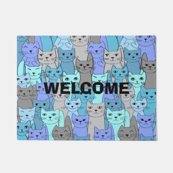 Many Blue Cats Design Doormat by SjasisDesignSpace at Zazzle