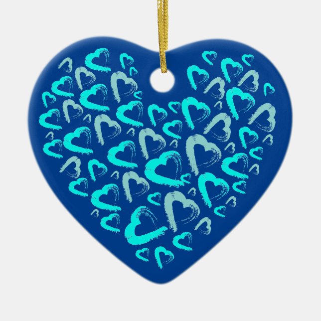 Many Blue Hearts Ceramic Ornament (Front)