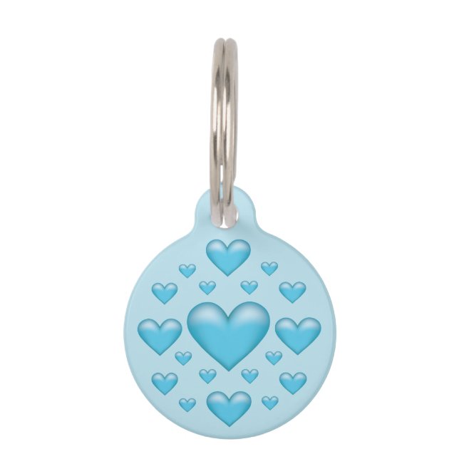 Many Blue Hearts & Pet's Info Pet ID Tag (Front)