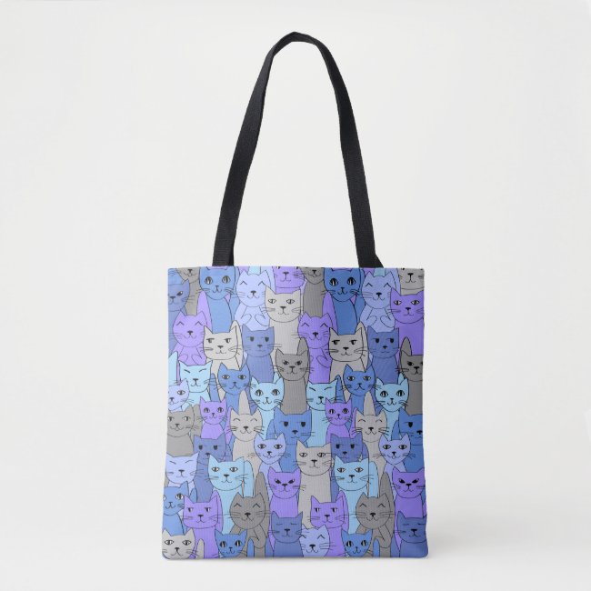 Many Blue Purple Cats Design Tote Bag